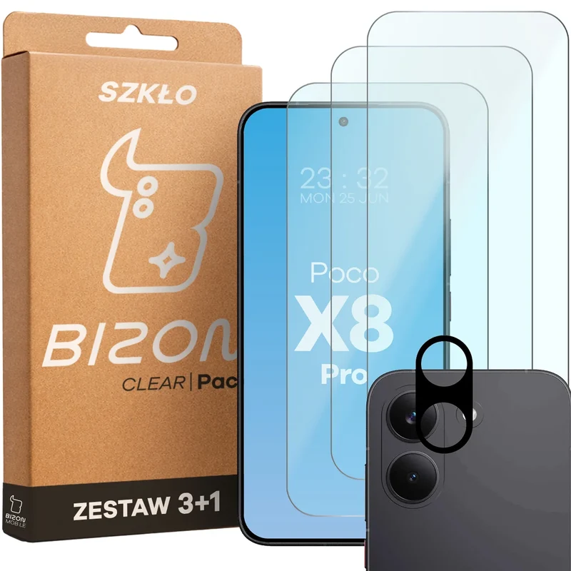 Gehärtetes Glas - 3 Stück + Kameraschutz für Xiaomi POCO X8 Pro, Bizon Glass Clear Pack