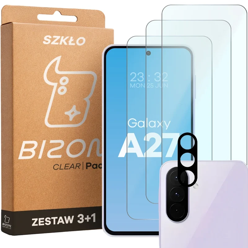 Gehärtetes Glas - 3 Stück + Kameraschutz für Galaxy A27 5G, Bizon Glass Clear Pack