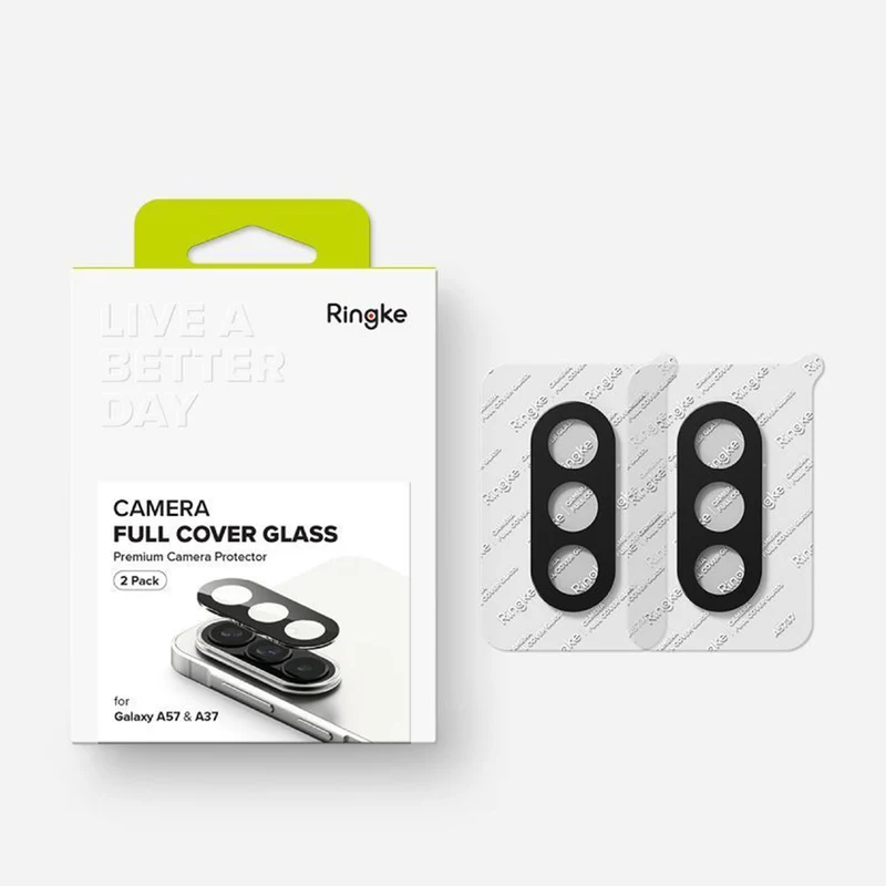 Kameraschutz für Galaxy A57 5G / A37 5G, Ringke Camera Full Cover Glass, 2 Stück, Transparent-Schwarz