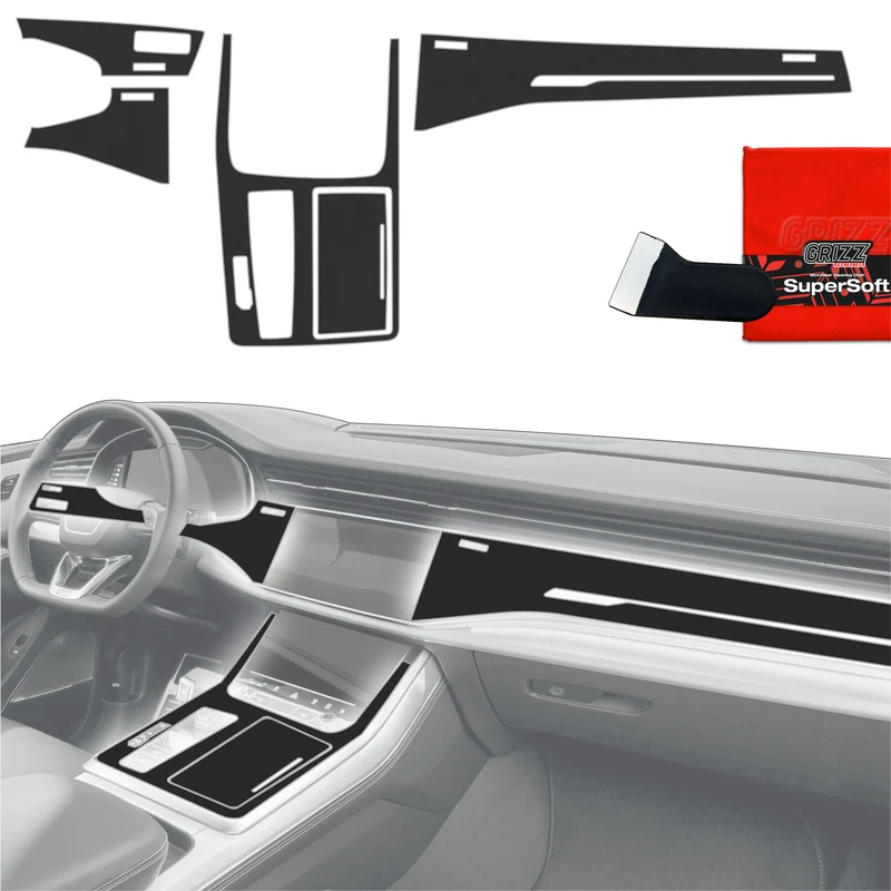 5in1 Schutzfolien Grizz Protector für Mittelkonsole & Armaturenbrett - Audi Q7 (2019-2024) Schwarz Matt Antifingerprint