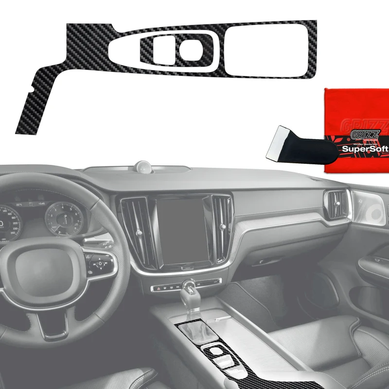 2in1 Schutzfolien Grizz Protector für Mittelkonsole - Volvo XC90 D5 Drive Mode (2014-2019) Carbon Optik Glanz