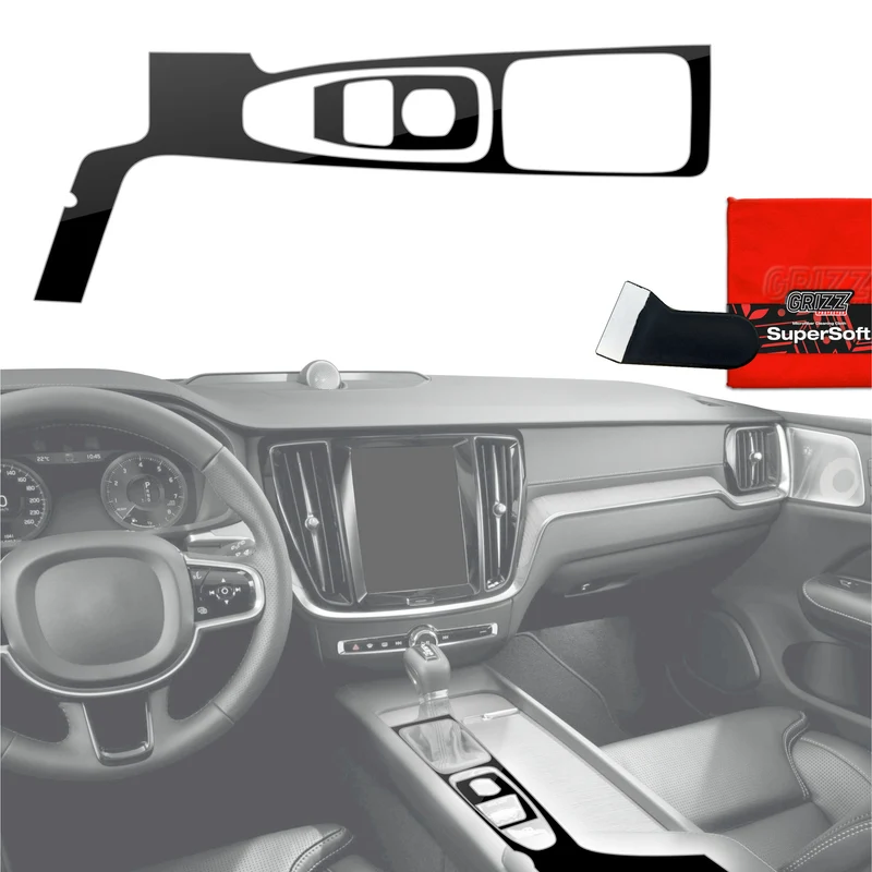 2in1 Schutzfolien Grizz Protector für Mittelkonsole - Volvo XC90 D4 Drive Mode (2014-2017) Schwarz Glanz