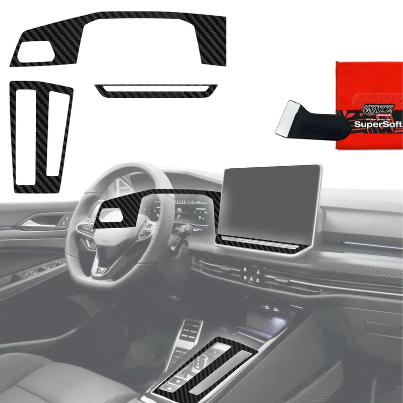 3in1 Schutzfolien Grizz Protector für Mittelkonsole - Volkswagen Golf 8 (2024-2026) Carbon Optik Matt Antifingerprint