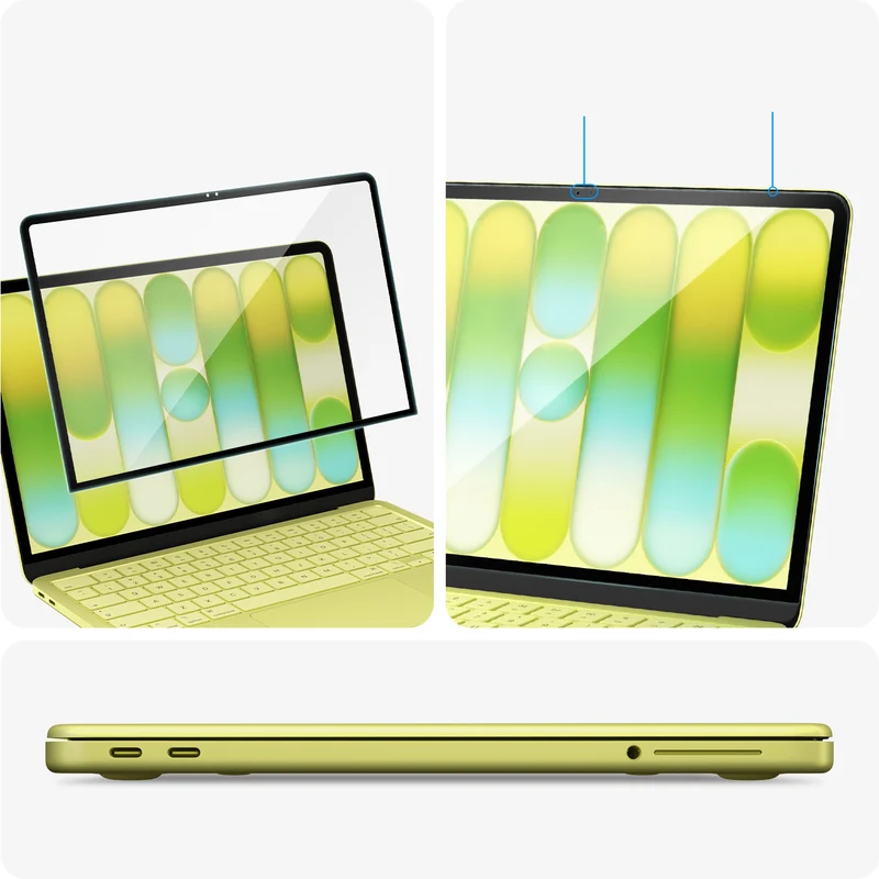 Gehärtetes Glas für MacBook Neo 13" A18 Pro 2026, Spigen Glas.tR Slim, schwarzer Rahmen