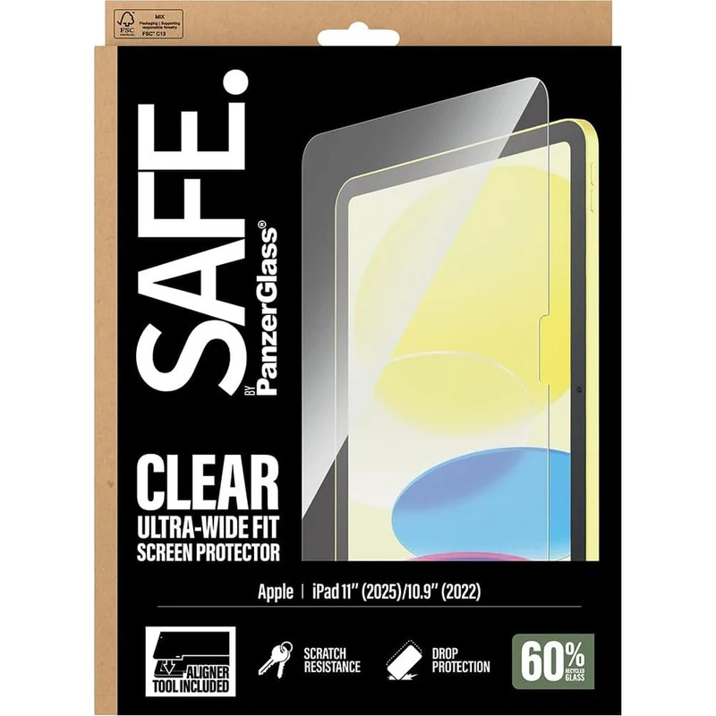 Gehärtetes Glas mit Applikator für iPad 11 / 10 gen. 2025 / 2022, SAFE by PanzerGlass Clear Ultra-Wide Fit Aligner