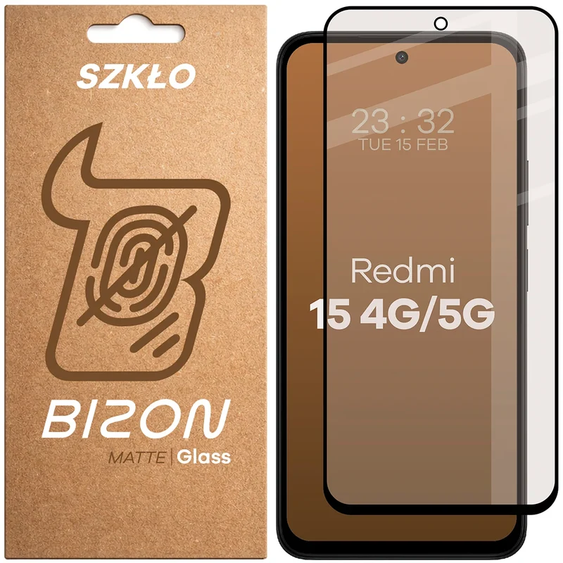 Mattes Hartglas für Xiaomi Redmi 15 4G / 5G, Bizon Glass Matte, Schwarzer Rahmen