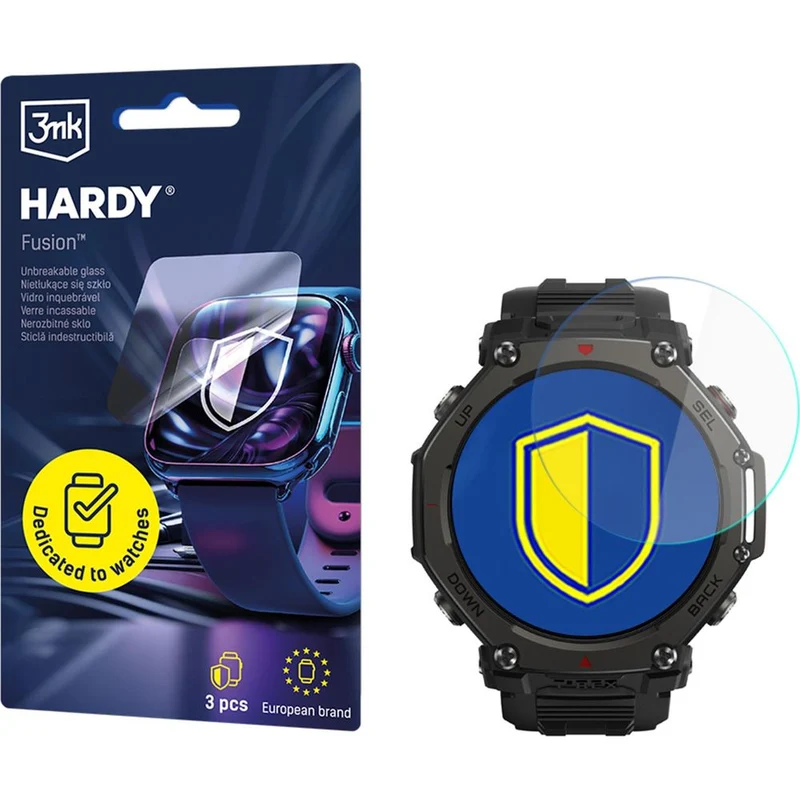 Hybridglas für Smartwatch Amazfit T-Rex 3 Pro 48 mm, 3mk Hardy Fusion, 3 Stück
