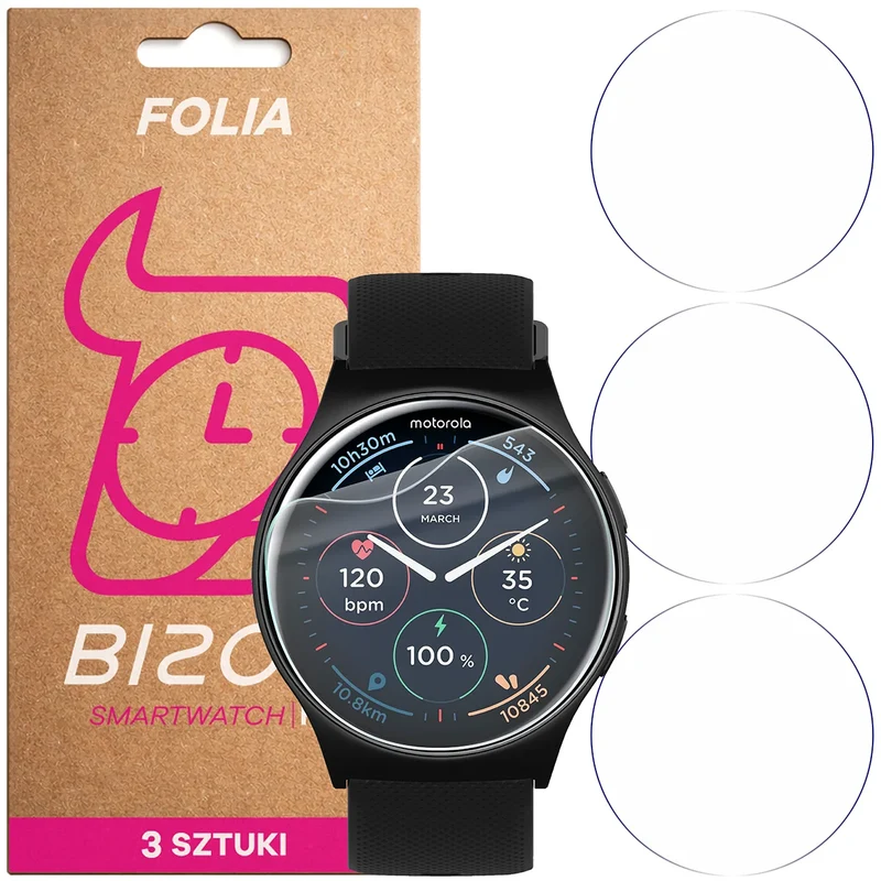 Schutzfolie für den Bildschirm für Motorola Moto Watch 120, Bizon Watch HydroFlex, 3 Stück