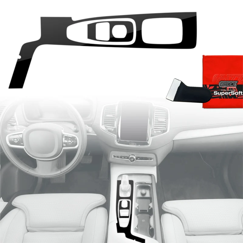 2in1 Schutzfolien Grizz Protector für Mittelkonsole - Volvo XC90 B6 Drive Mode (2020-2021) Schwarz Glanz