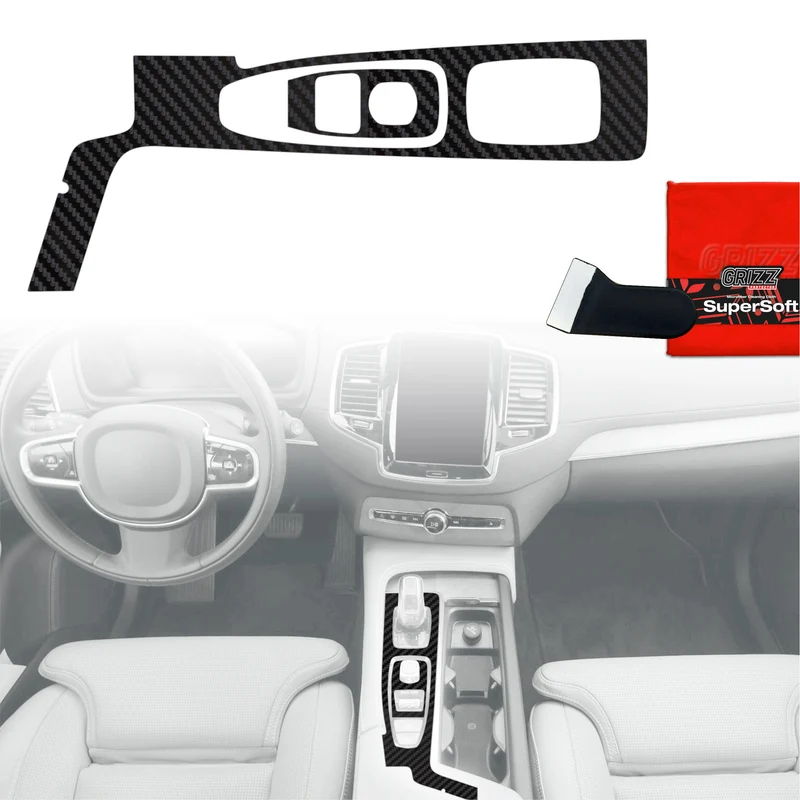 2in1 Schutzfolien Grizz Protector für Mittelkonsole - Volvo XC90 B6 Drive Mode (2020-2021) Carbon Optik Matt Antifingerprint