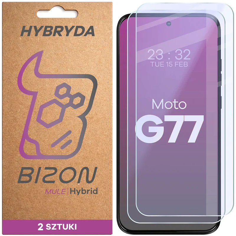 Flexibles Hybridglas für Motorola Moto G77 5G, Bizon Hybrid Mule Duo, 2 Stück