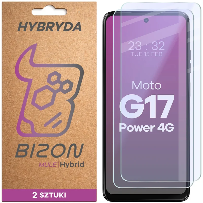 Flexibles Hybridglas für Motorola Moto G17 Power, Bizon Hybrid Mule Duo, 2 Stück