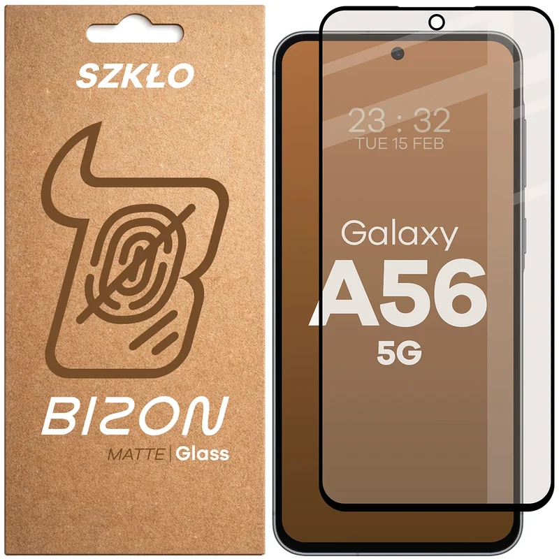 Mattes Hartglas für Galaxy A56 5G, Bizon Glass Matte, Schwarzer Rahmen