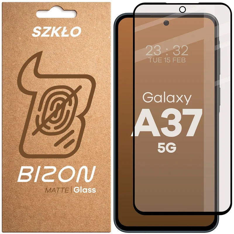 Mattes Hartglas für Galaxy A37 5G, Bizon Glass Matte, Schwarzer Rahmen