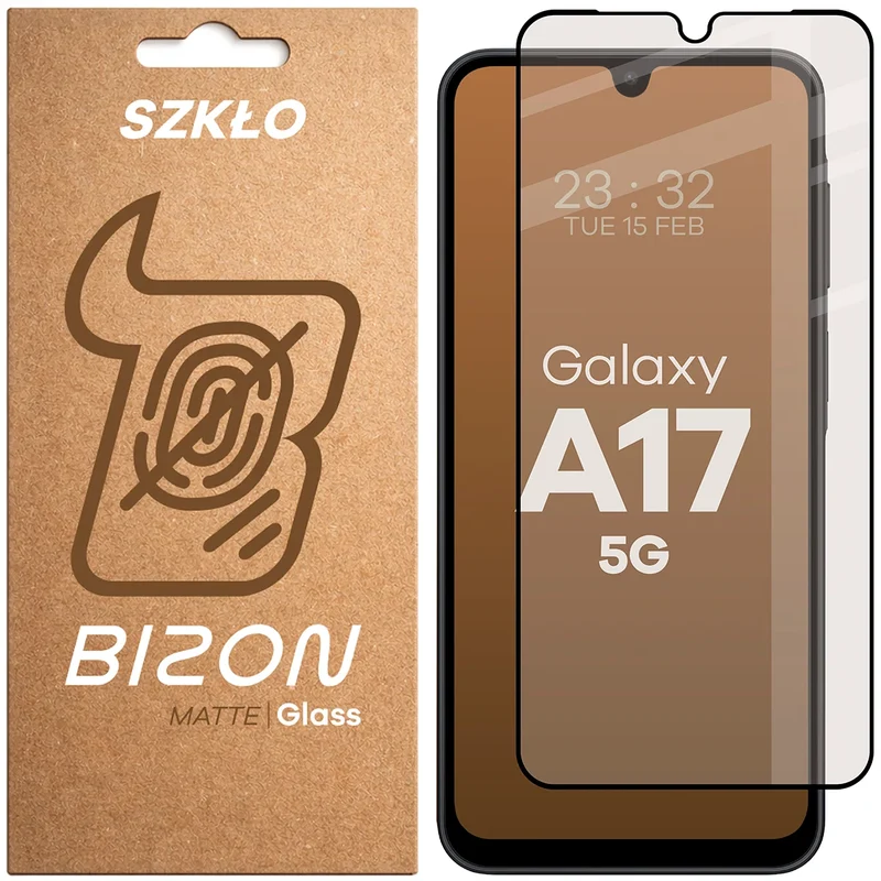 Mattes Hartglas für Galaxy A17 5G, Bizon Glass Matte, Schwarzer Rahmen