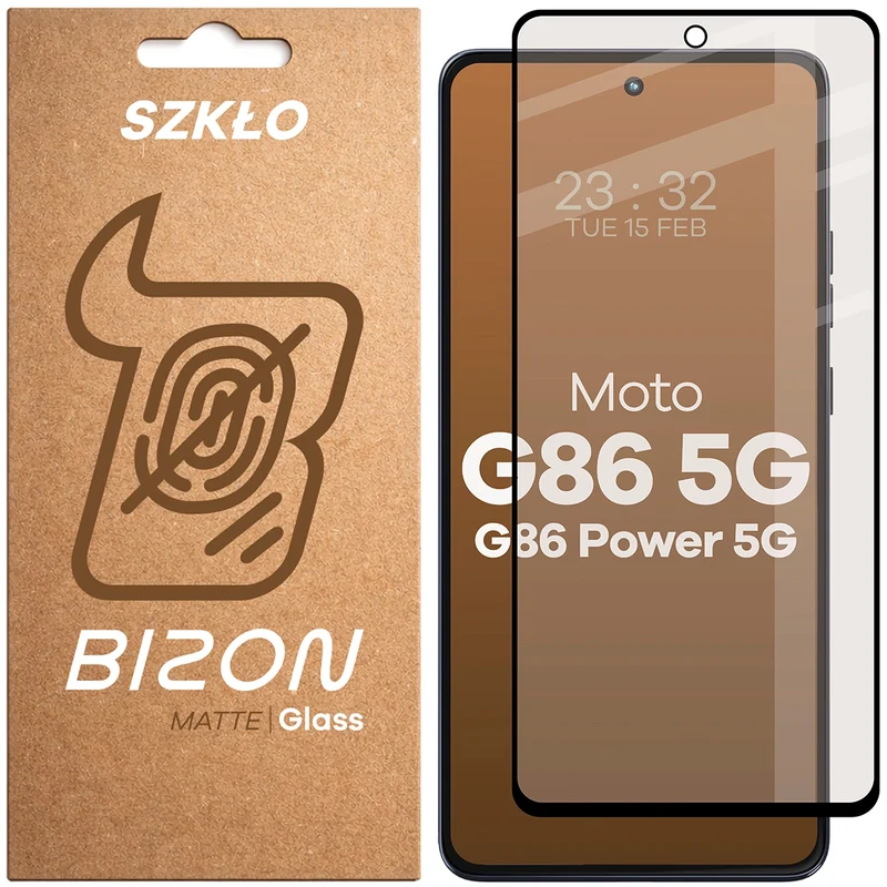 Mattes Hartglas für Motorola Moto G86 5G / G86 Power 5G, Bizon Glass Matte, Schwarzer Rahmen