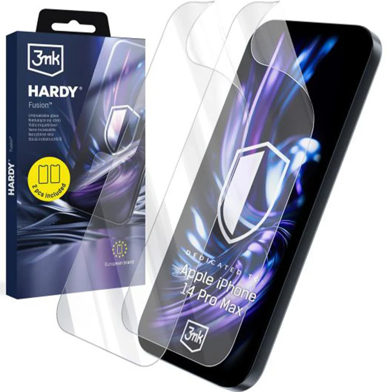 Hybridglas für iPhone 14 Plus / 14 Pro Max, 3mk Hardy Fusion, 2 Stück