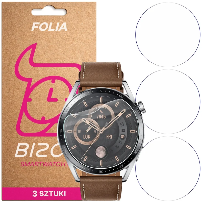 Schutzfolie für den Bildschirm für Huawei Watch GT 3 46 mm, Bizon Watch HydroFlex, 3 Stück