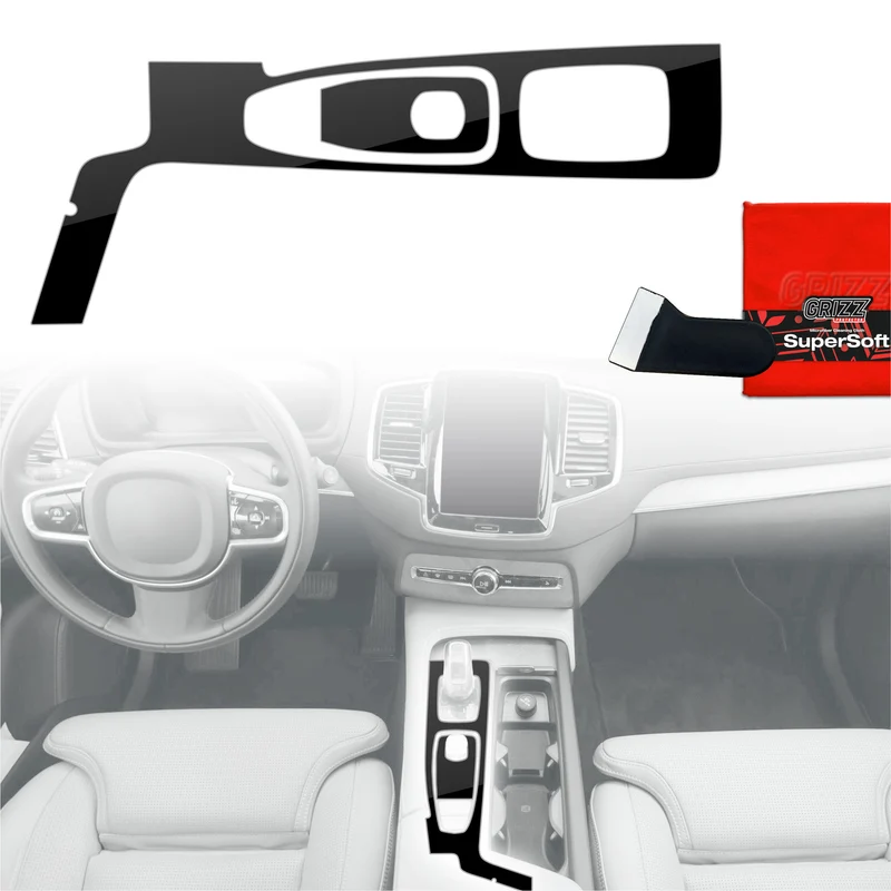 2in1 Schutzfolien Grizz Protector für Mittelkonsole - Volvo XC90 B6 (2022-2025) Schwarz Glanz