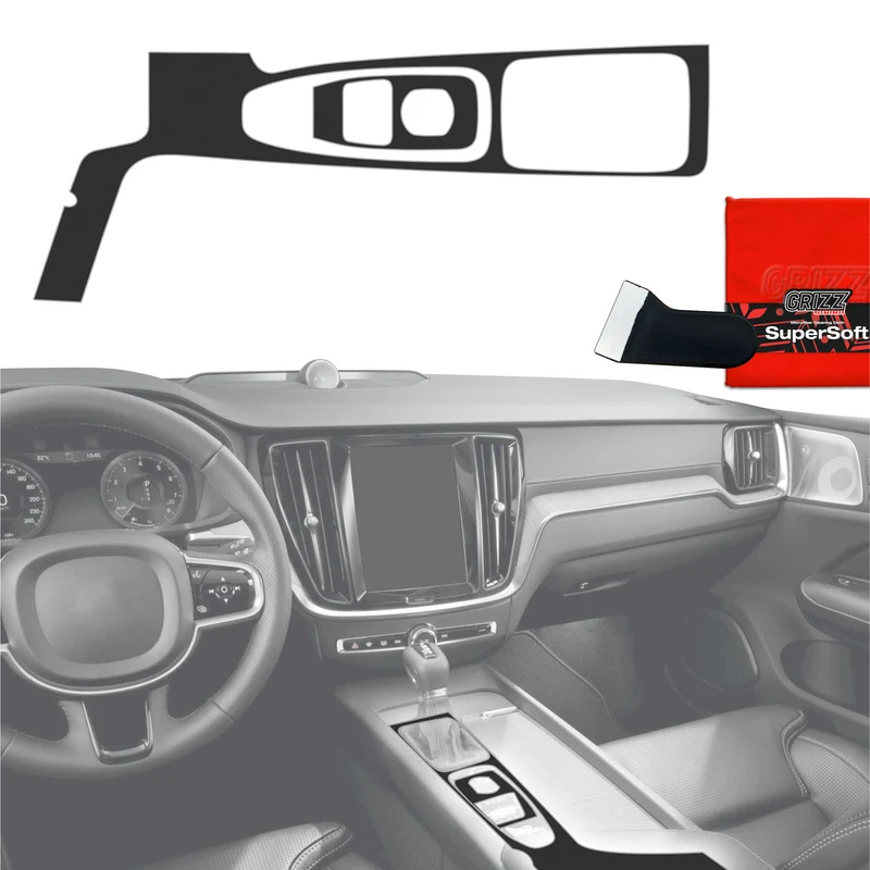 2in1 Schutzfolien Grizz Protector für Mittelkonsole - Volvo XC90 B5 Drive Mode (2019) Schwarz Matt Antifingerprint