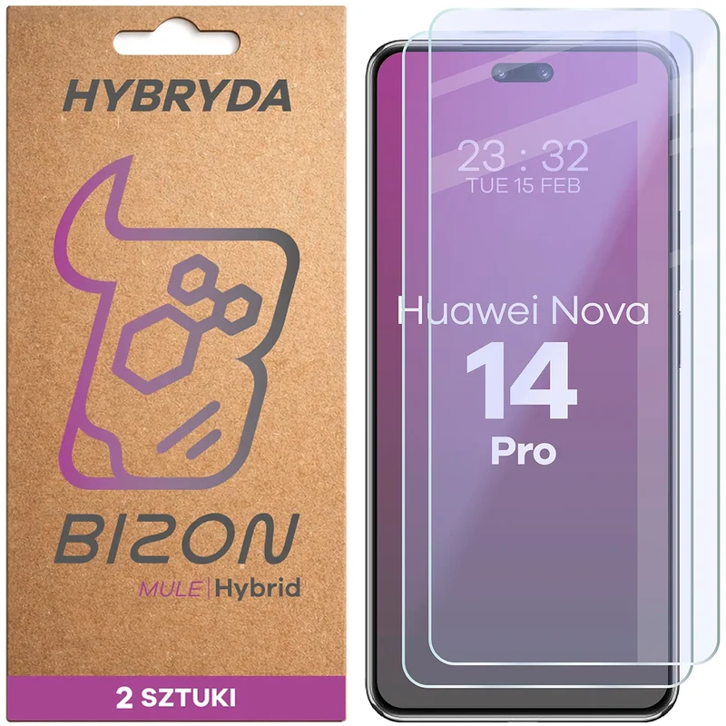 Flexibles Hybridglas für Huawei nova 14 Pro, Bizon Hybrid Mule Duo, 2 Stück