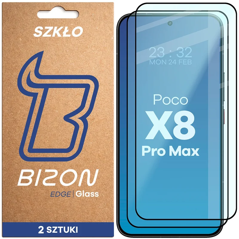 Gehärtetes Glas für Xiaomi POCO X8 Pro Max, Bizon Glass Edge Duo, Schwarzer Rahmen, 2 Stück