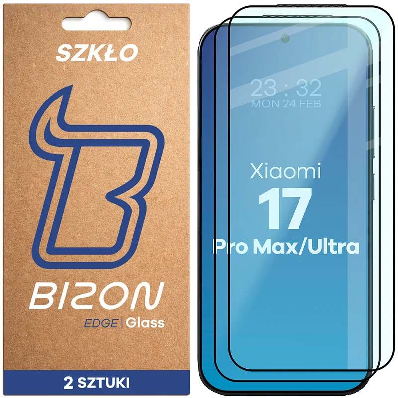 Gehärtetes Glas für Xiaomi 17 Ultra / 17 Pro Max, Bizon Glass Edge Duo, Schwarzer Rahmen, 2 Stück