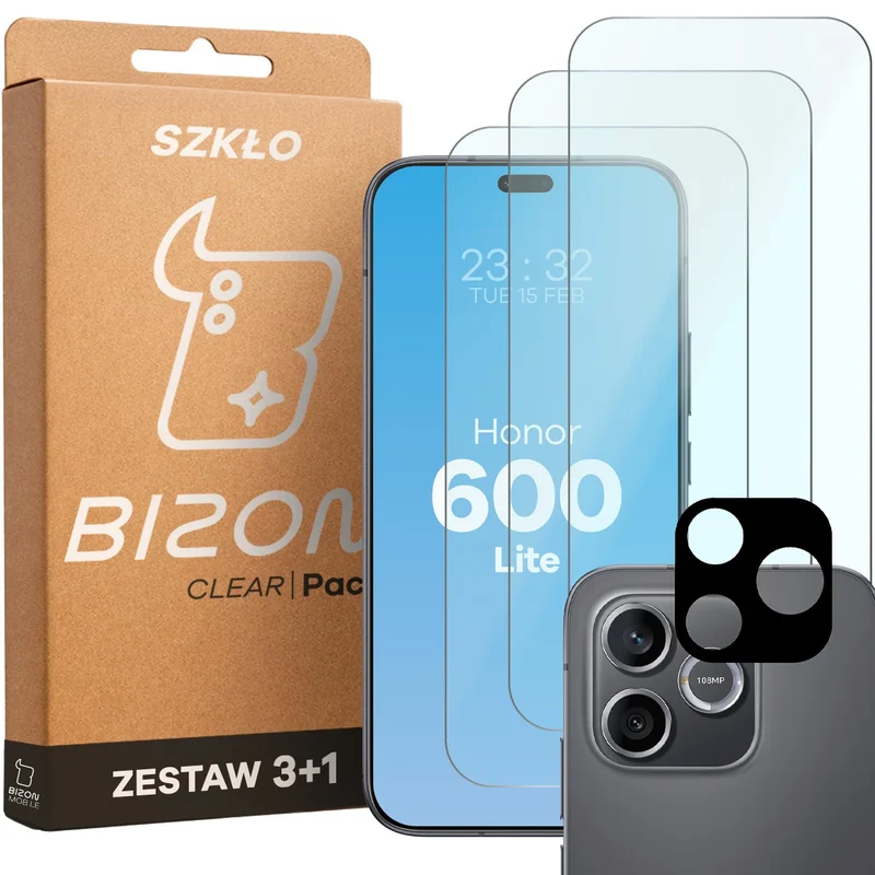 Gehärtetes Glas - 3 Stück + Kameraschutz für Honor 600 Lite 5G, Bizon Glass Clear Pack