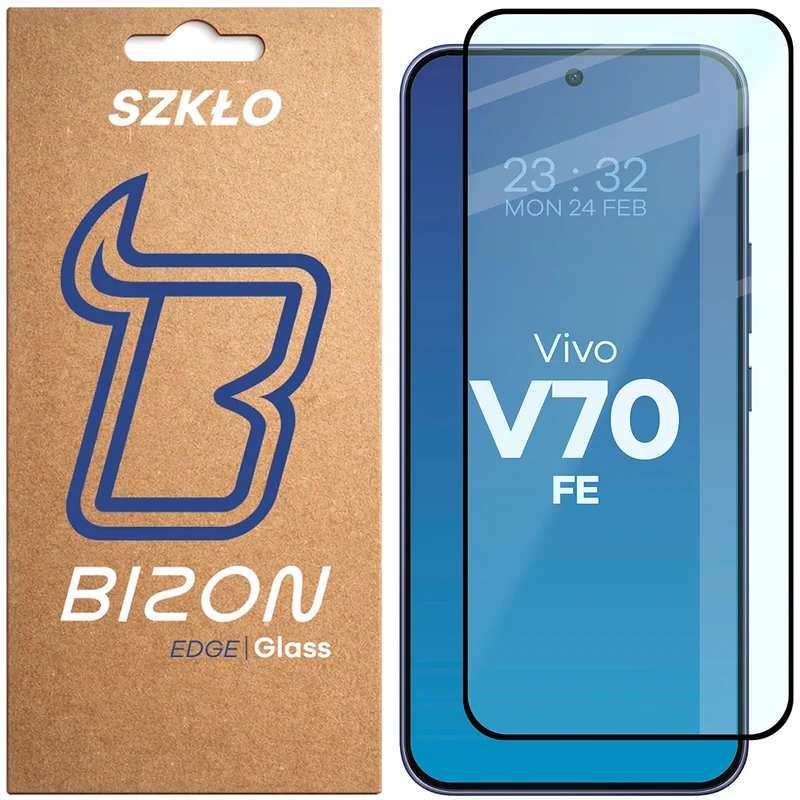 Gehärtetes Glas für Vivo V70 FE 5G, Bizon Glass Edge, Schwarzer Rahmen
