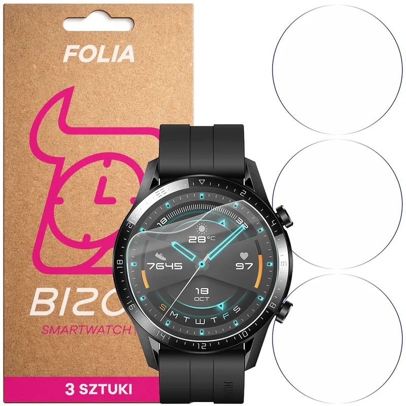 Schutzfolie für den Bildschirm für Huawei Watch GT 2 46 mm, Bizon Watch HydroFlex, 3 Stück