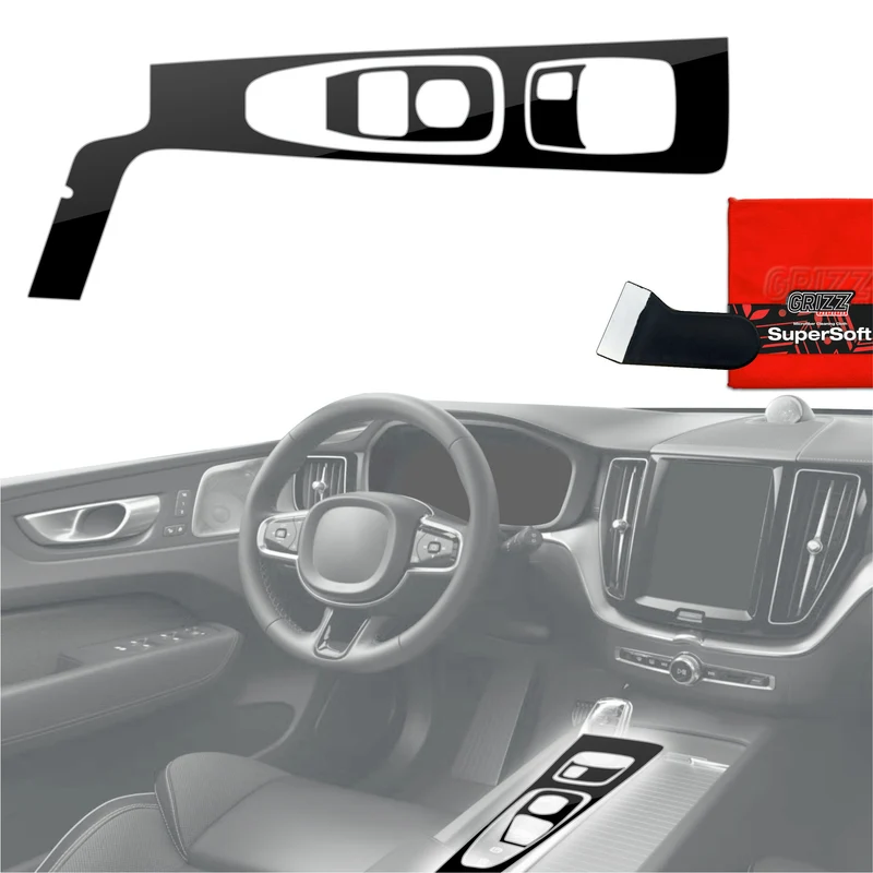 3in1 Schutzfolien Grizz Protector für Mittelkonsole - Volvo XC60 T8 Drive Mode (2019-2021) Schwarz Glanz