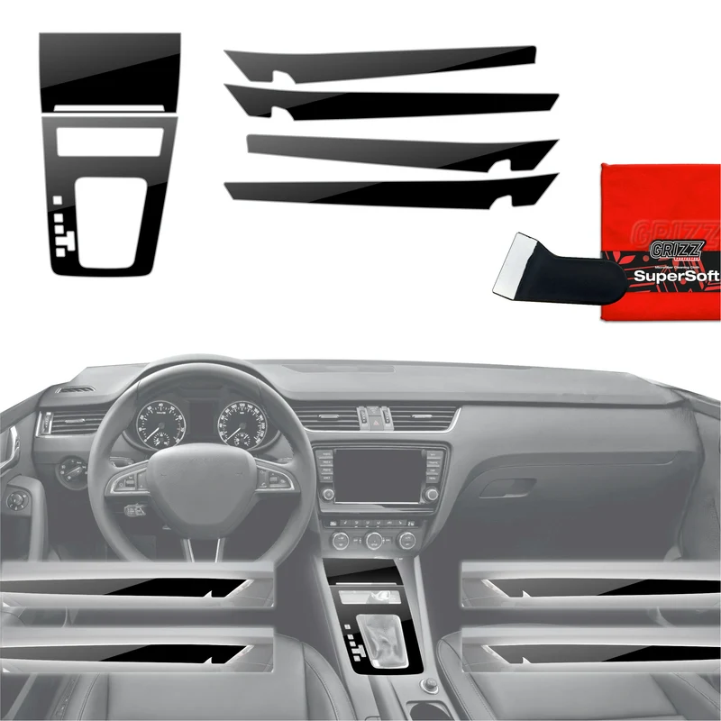 6in1 Schutzfolien Grizz Protector für Mittelkonsole & Armaturenbrett - Skoda Octavia 3 DSG (2017-2020) Schwarz Glanz