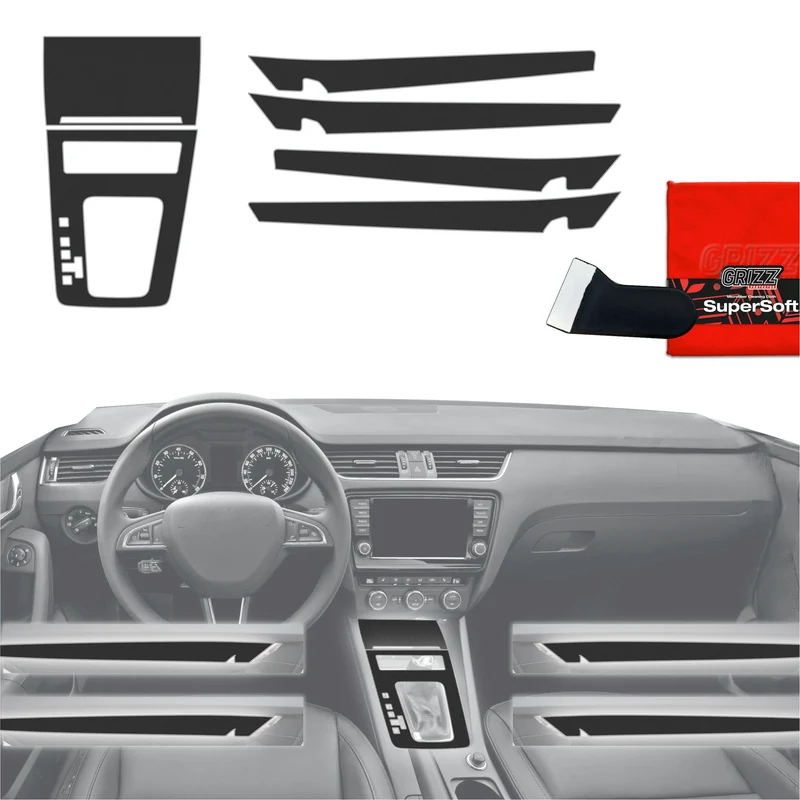 6in1 Schutzfolien Grizz Protector für Mittelkonsole & Armaturenbrett - Skoda Octavia 3 DSG (2017-2020) Carbon Optik Glanz