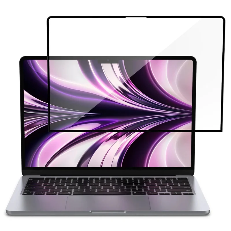 Glas für die Schutzhülle Spigen Glas.tR Slim FC für MacBook Air 13.6" M5 / M4 / M3 / M2, schwarzer Rahmen