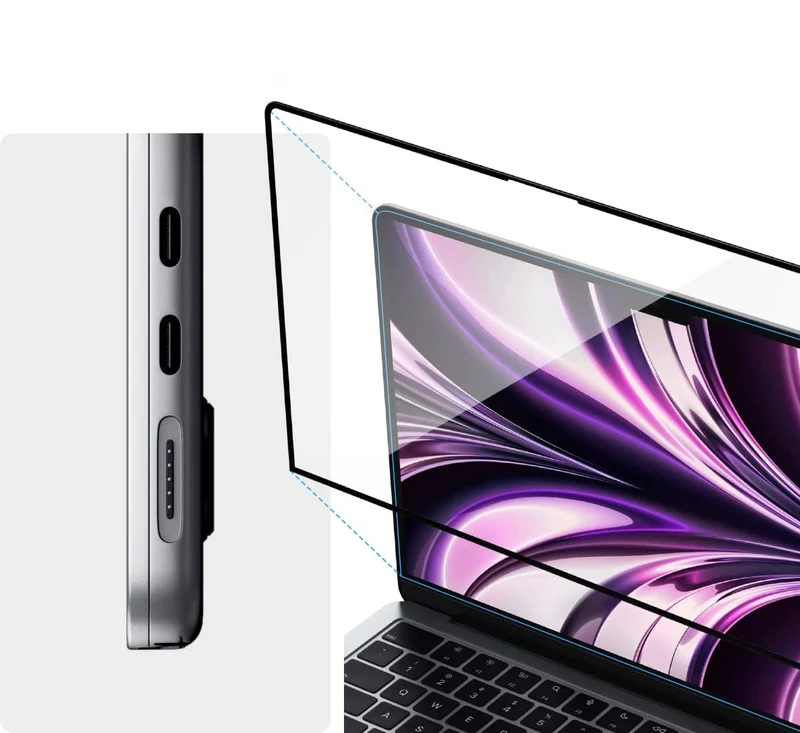 Glas für die Schutzhülle Spigen Glas.tR Slim FC für MacBook Air 13.6" M5 / M4 / M3 / M2, schwarzer Rahmen