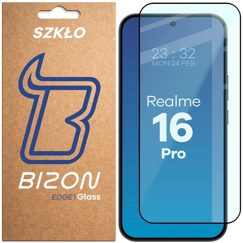 Gehärtetes Glas für Realme 16 Pro 5G, Bizon Glass Edge, Schwarzer Rahmen