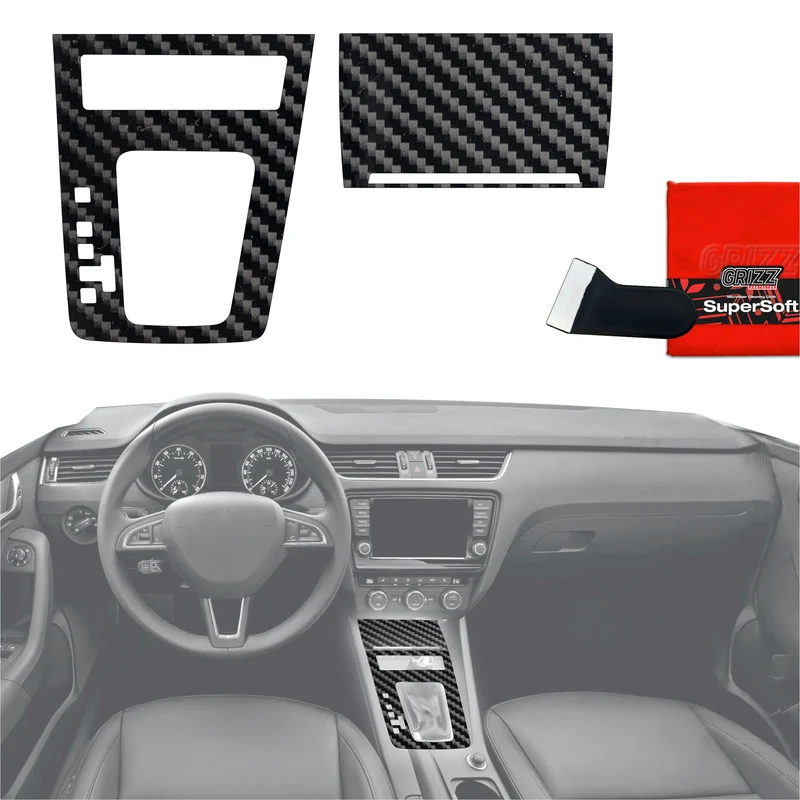 2in1 Schutzfolien Grizz Protector für Mittelkonsole - Skoda Octavia 3 Manual (2017-2020) Carbon Optik Glanz