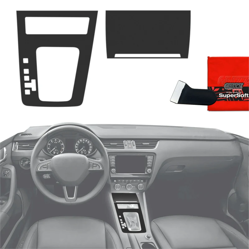 2in1 Schutzfolien Grizz Protector für Mittelkonsole - Skoda Octavia 3 DSG (2017-2020) Schwarz Matt Antifingerprint