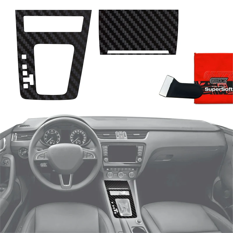 2in1 Schutzfolien Grizz Protector für Mittelkonsole - Skoda Octavia 3 DSG (2017-2020) Carbon Optik Matt Antifingerprint