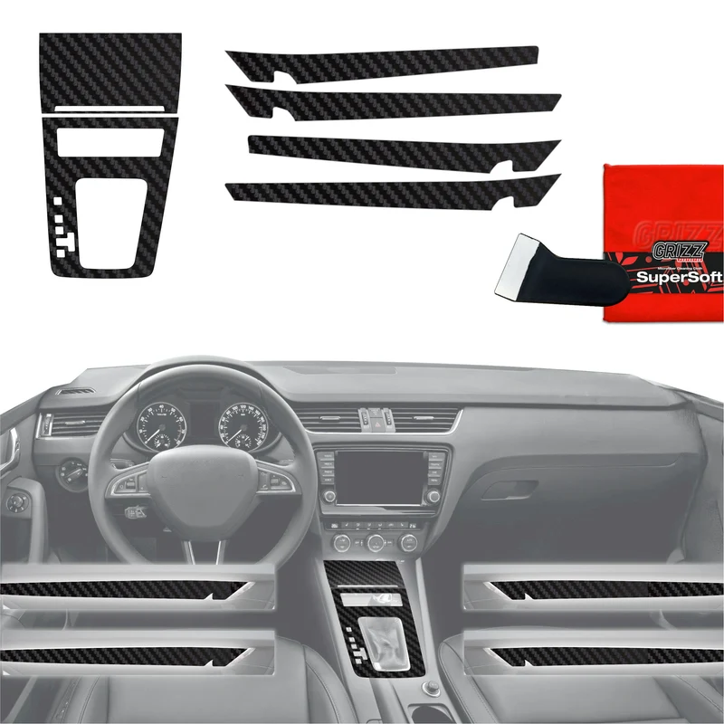 2in1 Schutzfolien Grizz Protector für Mittelkonsole & Armaturenbrett - Skoda Octavia 3 DSG (2017-2020) Carbon Optik Matt Antifingerprint