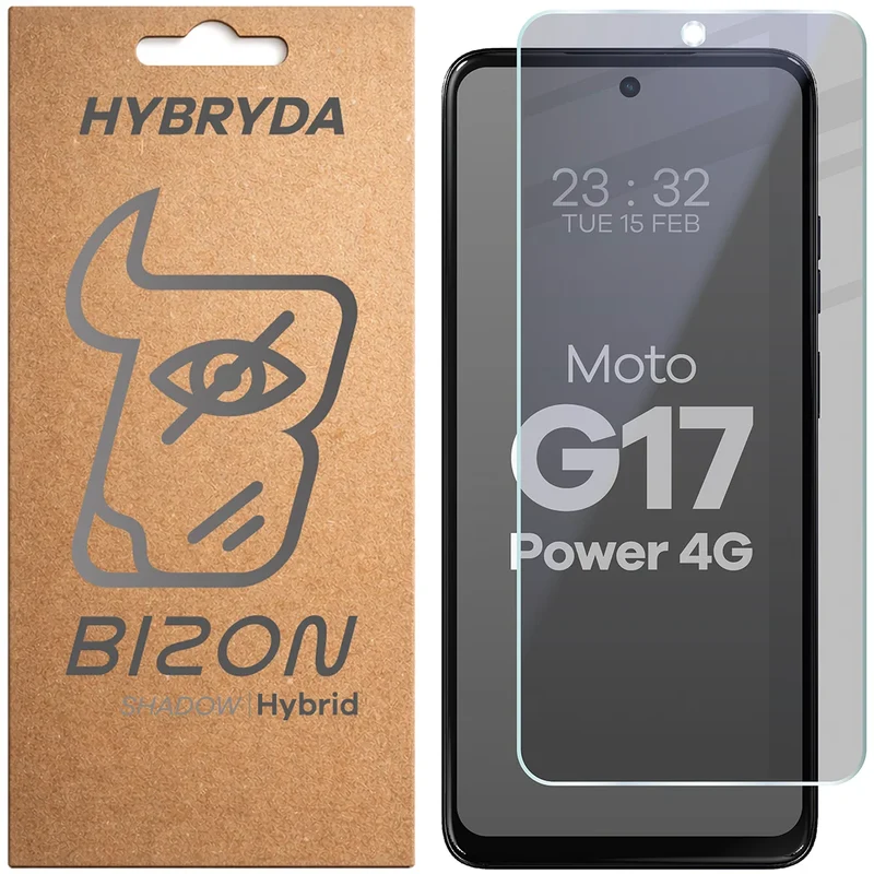 Hybridglas mit Privatschutzfilter für Motorola Moto G17 Power, Bizon Hybrid Shadow, Matt