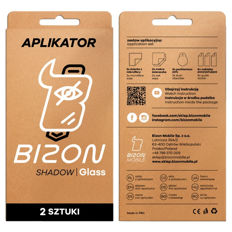 Gehärtetes Glas mit Privatschutzfilter und Applikationsrahmen für Galaxy S24 FE / A57 5G, Bizon Glass Aplikator Shadow, 2 Sets