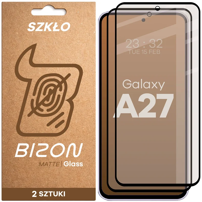 Mattes Hartglas für Galaxy A27 5G, Bizon Glass Matte Duo, Schwarzer Rahmen, 2 Stück