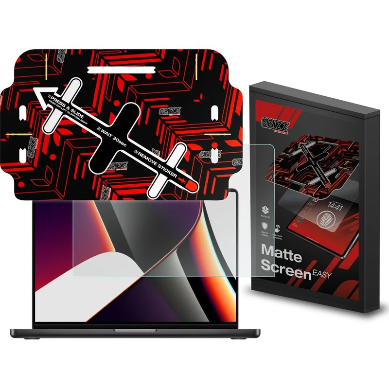 Bildschirmfolie für MacBook Pro 14" M5 Pro 2026, Grizz MatteScreen Easy mit App-Rahmen