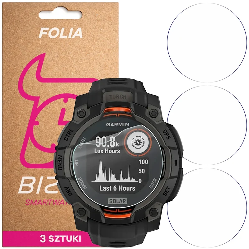 Schutzfolie für den Bildschirm für Garmin Instinct 3 45 mm Solar, Bizon Watch HydroFlex, 3 Stück