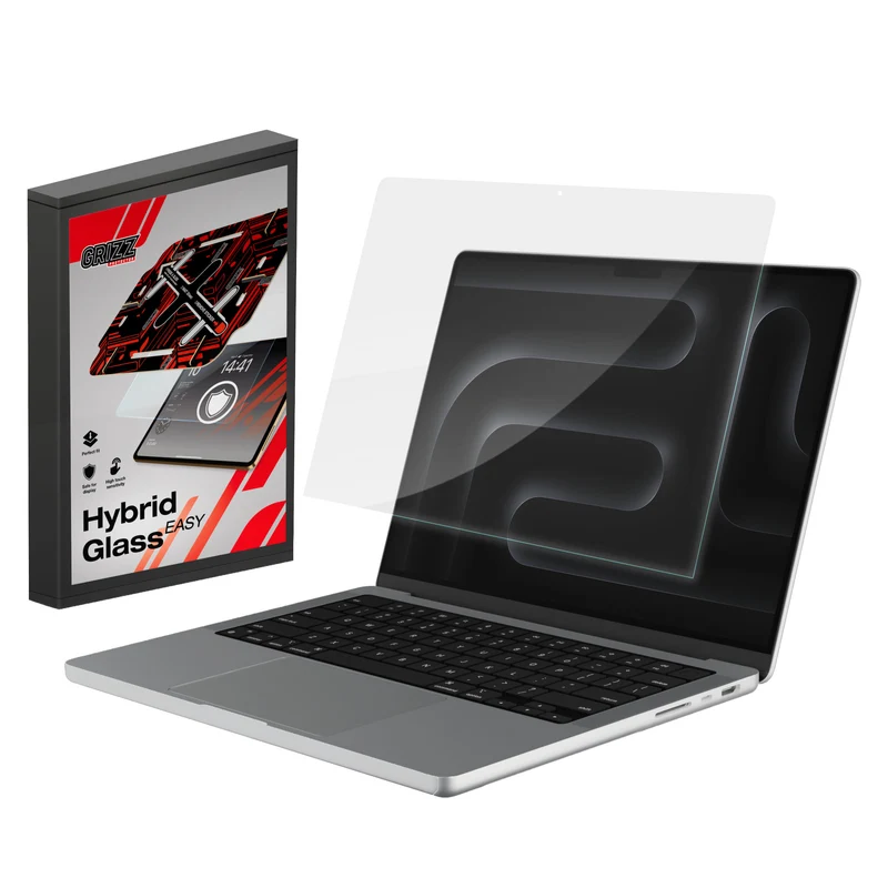 Bildschirmglas für MacBook Pro 14" M5 Pro 2026, Grizz HybridGlass Easy mit App-Rahmen