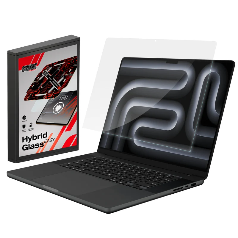 Bildschirmglas für MacBook Pro 16" M5 Max 2026, Grizz HybridGlass Easy mit App-Rahmen