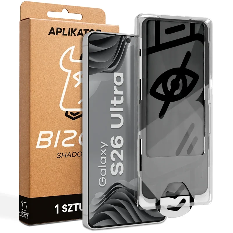 Gehärtetes Glas mit Privatschutzfilter und Applikationsrahmen für Galaxy S26 Ultra, Bizon Glass Aplikator Shadow, 1 Set