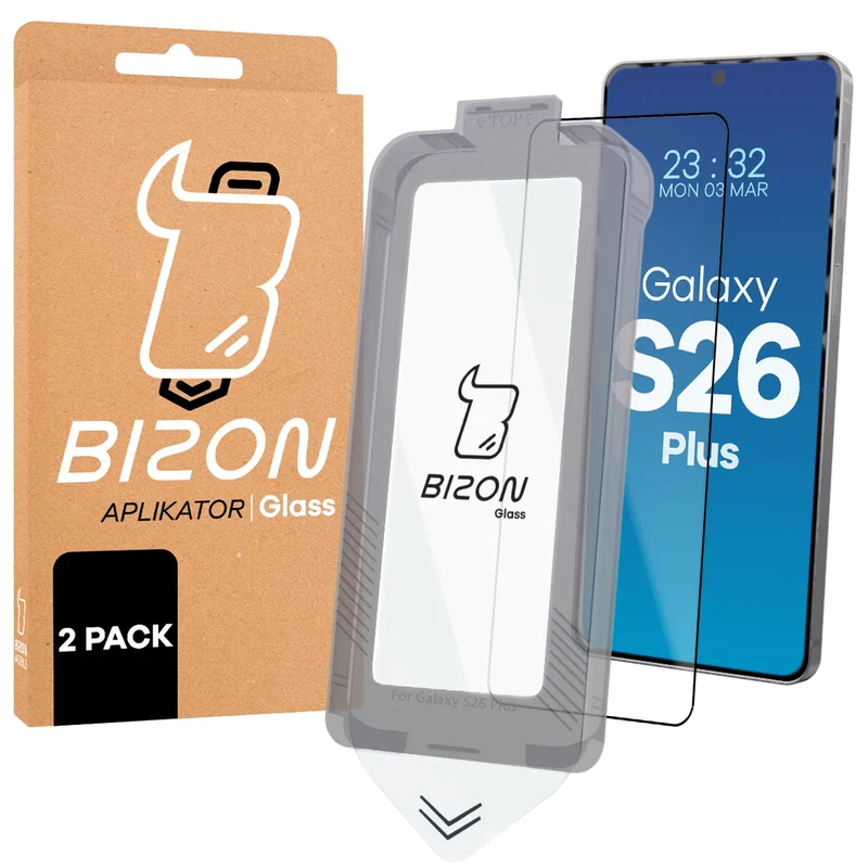 Gehärtetes Glas mit Rahmen zum einfachen Auftragen für Galaxy S26 Plus, Bizon Glass Aplikator, 2 Stück