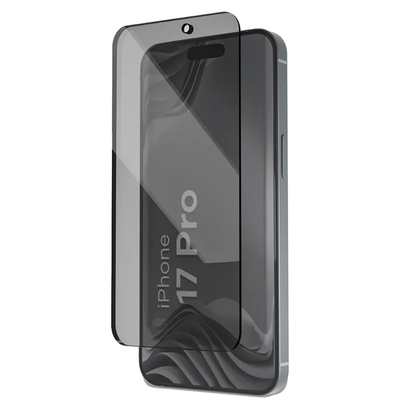 Gehärtetes Glas mit Privatschutzfilter und Applikationsrahmen für iPhone 17 Pro, Bizon Glass Aplikator Shadow, 1 Set